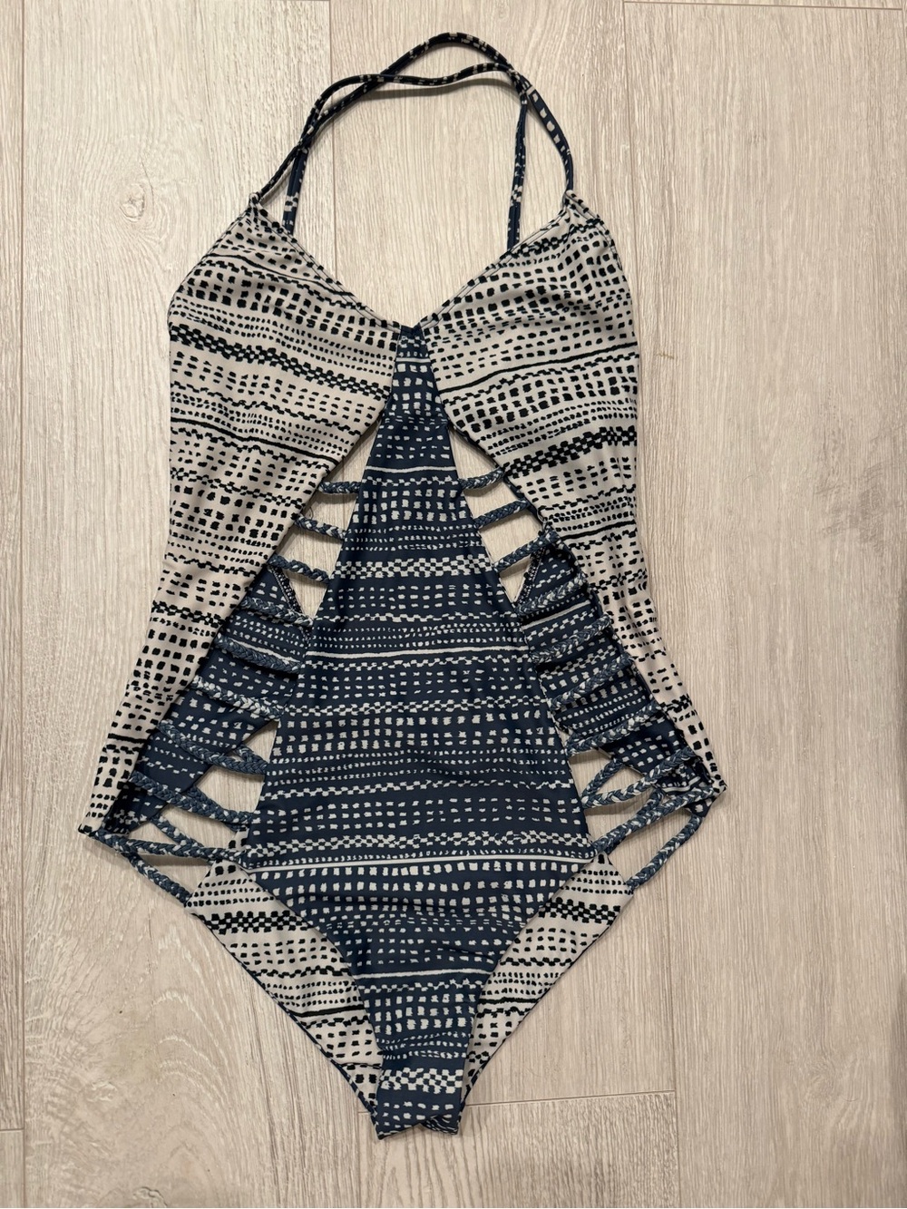 Mara Hoffman Navy and Cream Patterned One-Piece Swimsuit